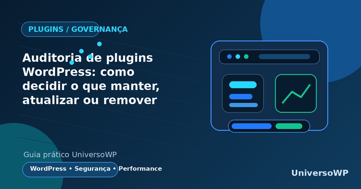 Checklist de auditoria de plugins WordPress para decidir o que manter, atualizar ou remover.