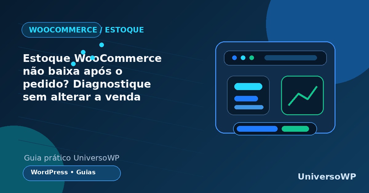 Ilustração editorial para diagnosticar estoque WooCommerce após um pedido, sem dados reais.