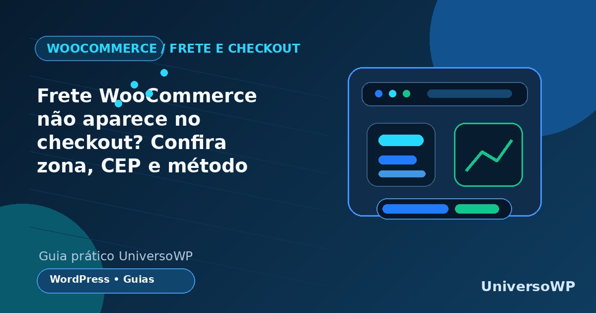 Ilustração editorial do diagnóstico de frete WooCommerce no checkout: endereço, zona e método