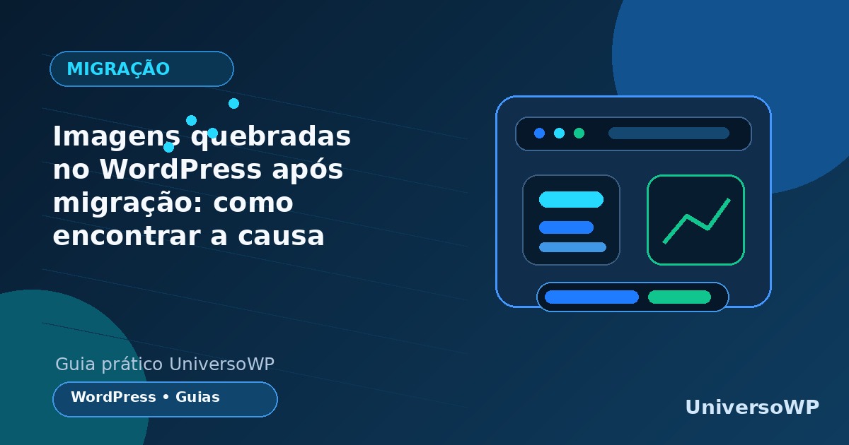 Ilustração editorial sobre diagnóstico de imagens quebradas após migração do WordPress.